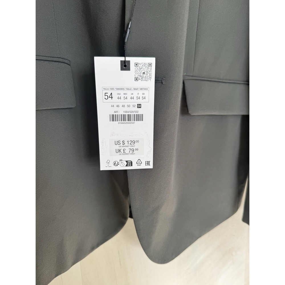 NEW Zara Blazer Sports Coat Jacket Lined Mens Size 44 Charcoal Gray - Picture 7 of 16